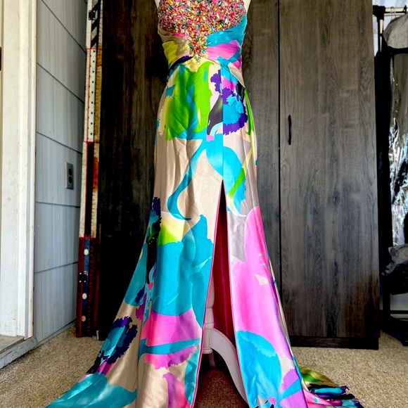 Tony Bowls A Line Pageant Prom Gown Embellished Formal Dress - Picture 4 of 6